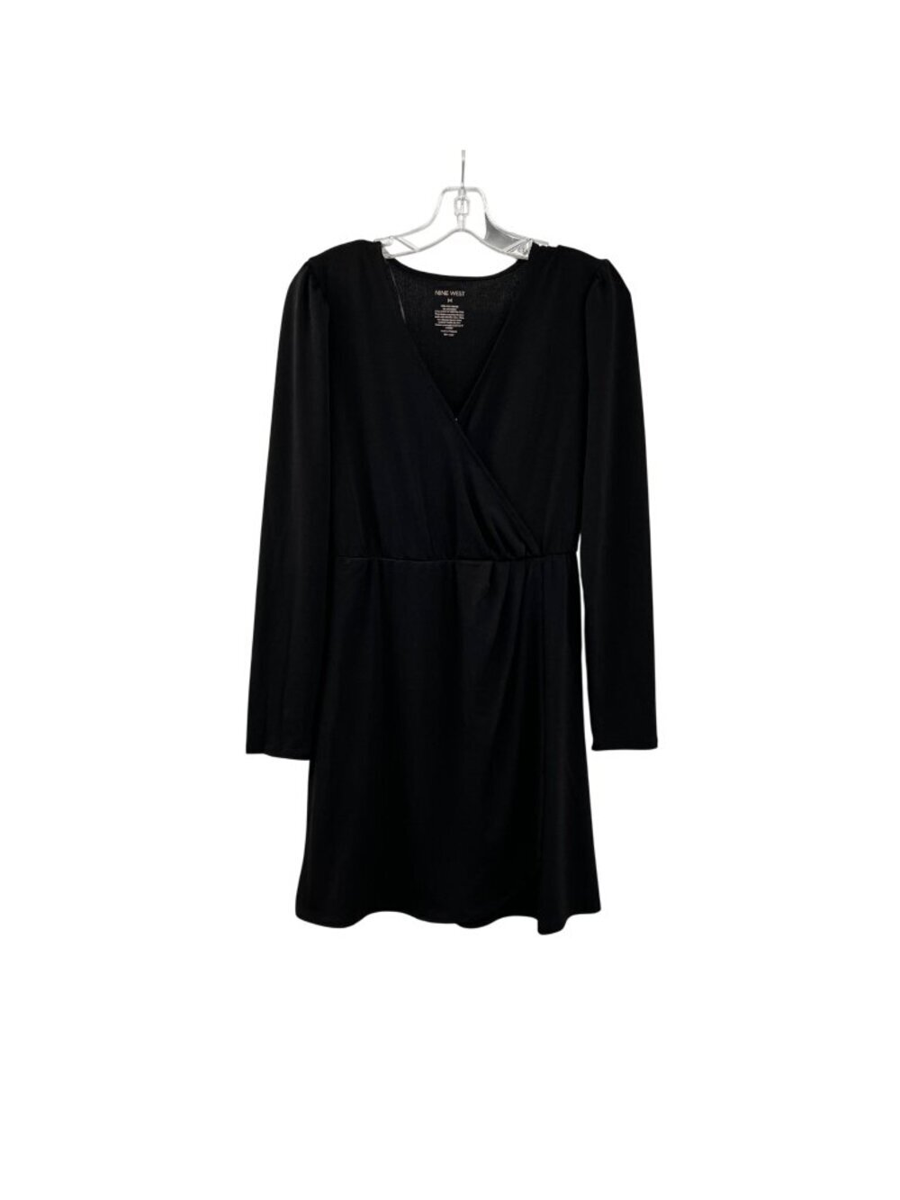 Nine West Womens Surplice Dress Long Sleeve V-Neck Black Size Medium